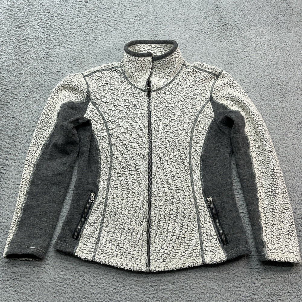 Kuhl Kozet Full Zip Jacket Womens L Wool Blend Sherpa White Gray Hiking Gorpcore